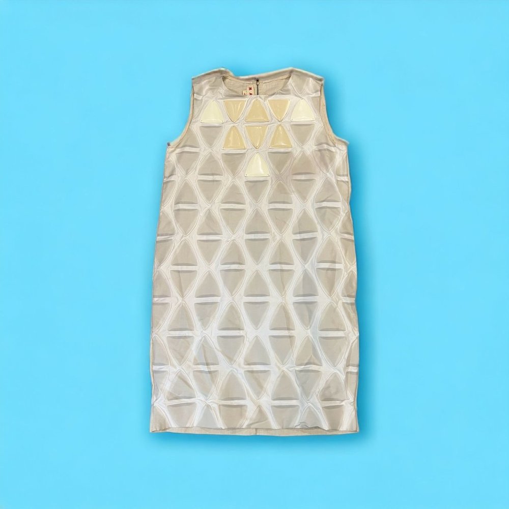 Marni Printed Shift Dress Triangle Beads Sleeveless Exposed zipper SZ 42 US 6